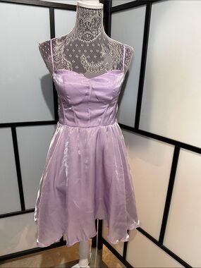 Cider Lilac Satin Spaghetti-Strap Mini Dress